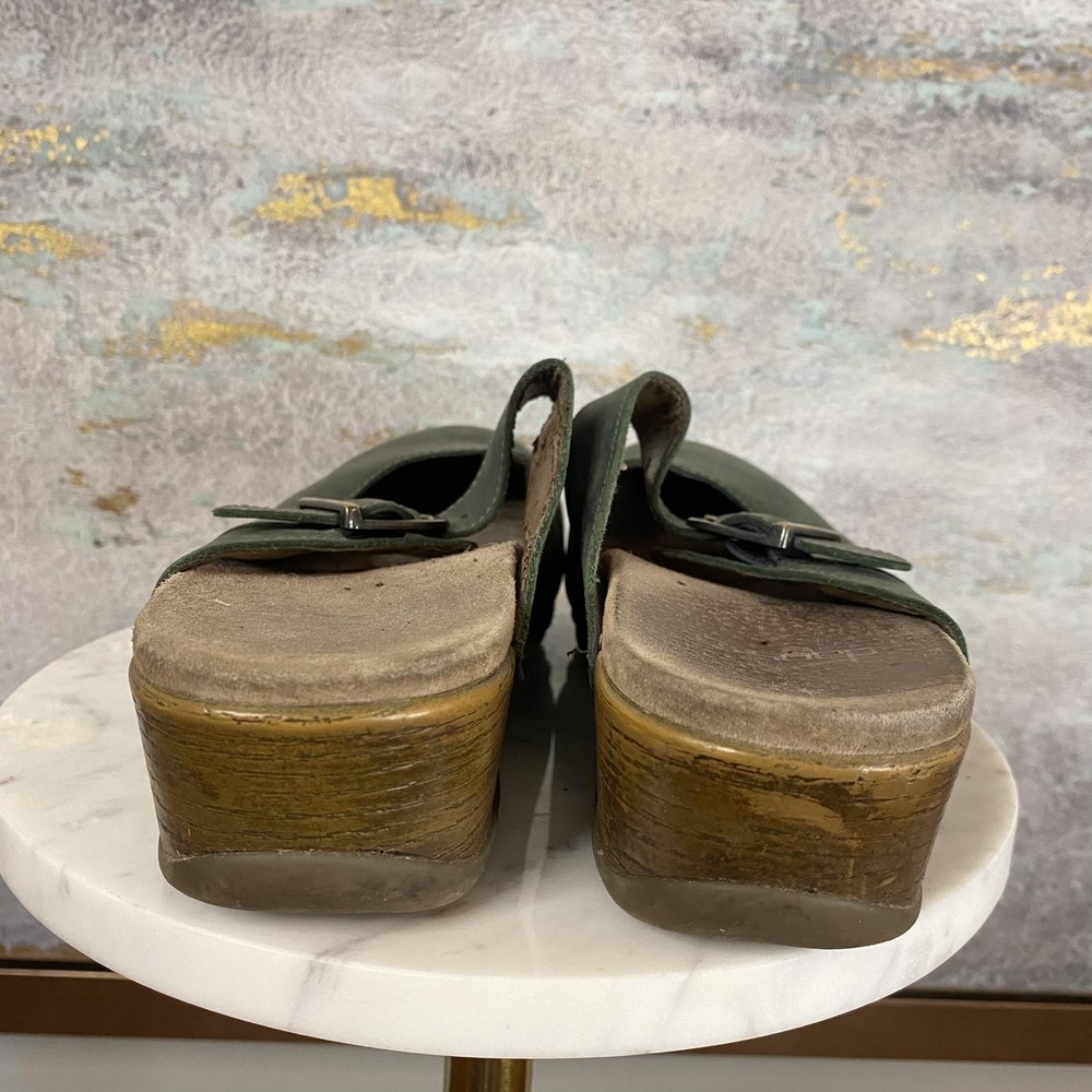Dansko Clogs Shoes Womens Size 7.5 EU 38 Green Leather Buckle Slip On Comfort - Picture 4 of 9